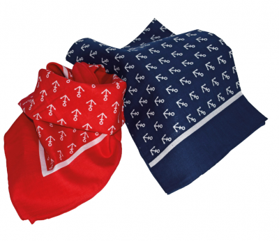 Viereck Halstuch Tuch Bandana Anker Dots 70x70cm maritim blau/rot 100% Baumwolle